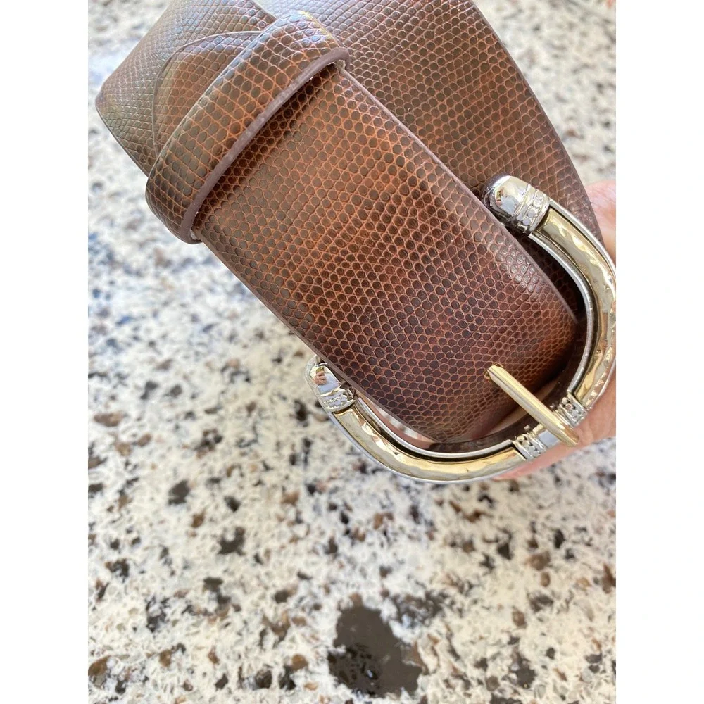 Chico's Lizard Embossed Statement Belt Womens S Brown Excellent Two Tone Buckle